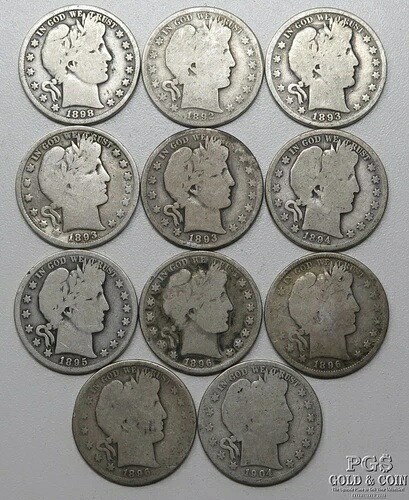 1892-1904年製バーバーハーフダラー50セント硬貨（11枚）Better Dates 26450