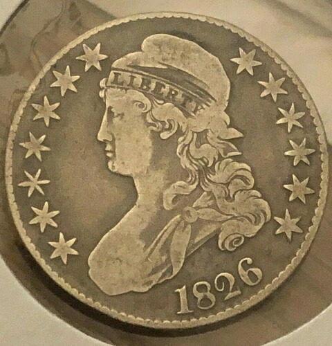 非常に美しい196年前の希少な1826年製キャップ付き胸像自由の女神像ハーフドル