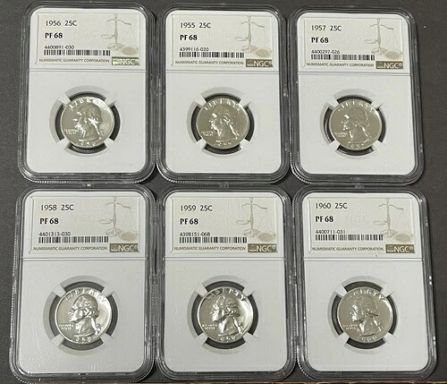 1955-60 25C ワシントンシルバークォーター NGC PF68 6個ロット Bu gem- 77,440円