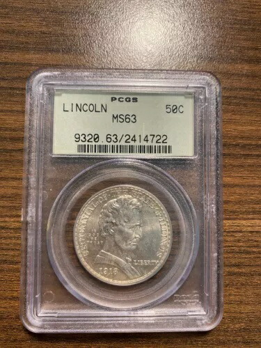 1918年-P リンカーン-イリノイ シルバー 1/2ドル記念 50C PCGS MS 63 OGH-