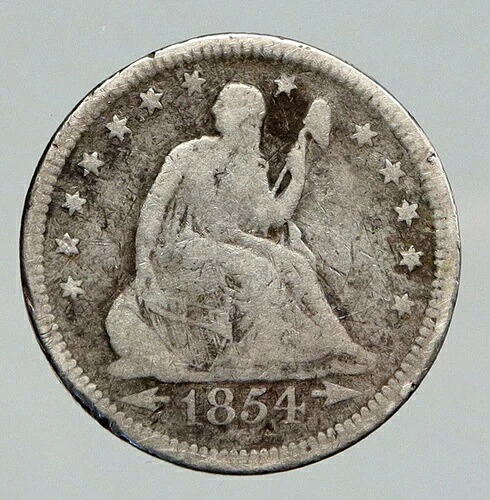 1854年 アメリカ合衆国 銀貨 自由の女神像 25セント硬貨 鷲付き i91859 - 商品メイン画像