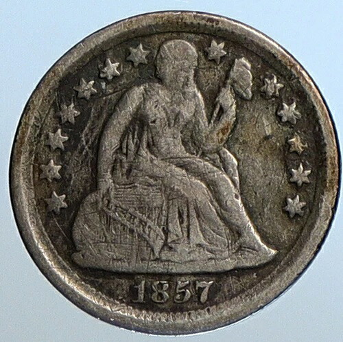 1857年 P アメリカ合衆国 シルバー 自由の女神像 ヴィンテージ アンティーク ダイムコイン i111132 77,440円