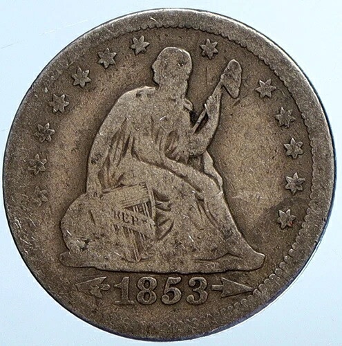 1853年 P アメリカ合衆国 銀貨 自由の女神像 25セント硬貨 イーグル i111073