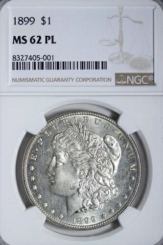 BU 1899 モルガン銀貨 NGC MS62 PL プルーフライク、セミキーデート！ ISEFM