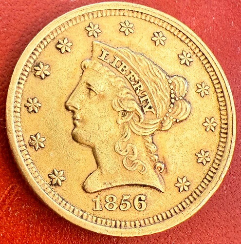 1856年 US $2.50 金貨 リバティ ヘッドクォーター イーグル... F - XF