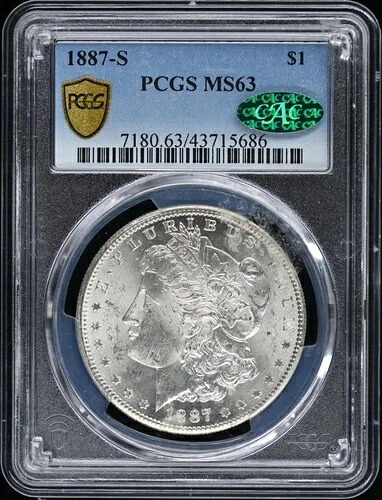 1887-S 1ドル モルガン・ダラー PCGS MS63 (CAC)