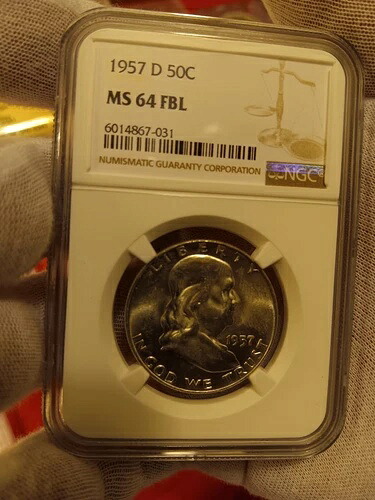1957 D 50c フランクリンシルバー ハーフドル 50セント NGC MS64 FBL デンバー｜WORLD RESOURCE【QUEEN店】