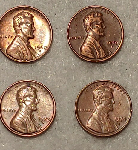 1968 S、1970 S、1972 S、1974 S（希少）ペニー（4枚セット）未評価流通品