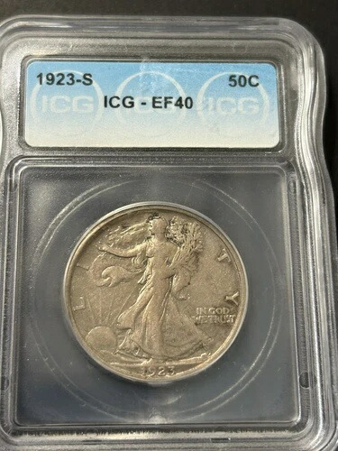 1923-S ウォーキング・リバティ・ハーフダラー、ICG EF40、日付良好、XF、エクストラファイン