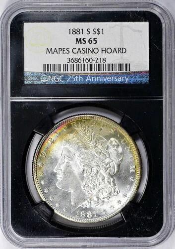 1881年 S モルガン銀貨 NGC MS65 マープス カジノ ホード ブラックコア レインボートーン
