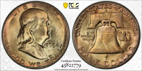 1954 S PCGS MS66FBL フルベルライン フランクリン ハーフダラー ミントセット トーン