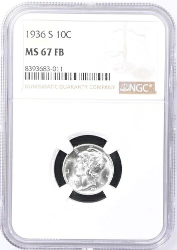 1936年 S マーキュリーダイム NGC MS-67 FB 151,800円