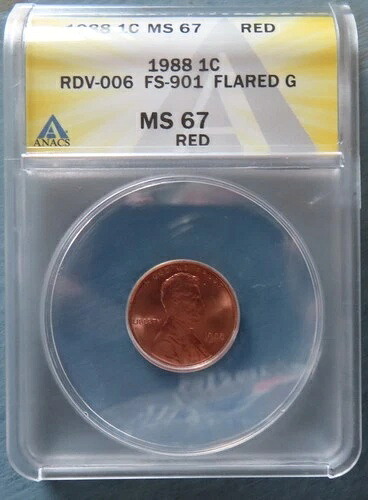 1988年式 ワイドアム「フレアG」リンカーン・ペニー ANACS MS67 RD - 希少高品位 - トップポップ