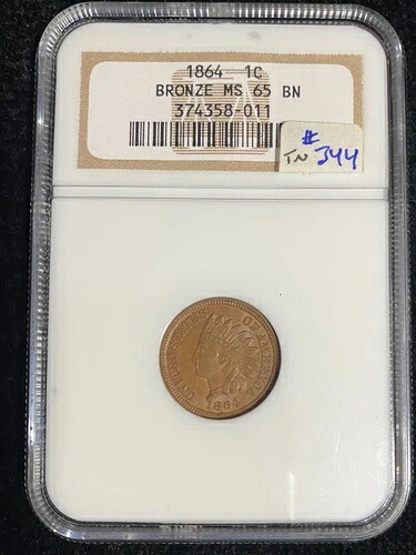 2 アメリカインディアン 1864 - ブロンズ MS65 BN NGC & 銅ニッケル MS63 NGC