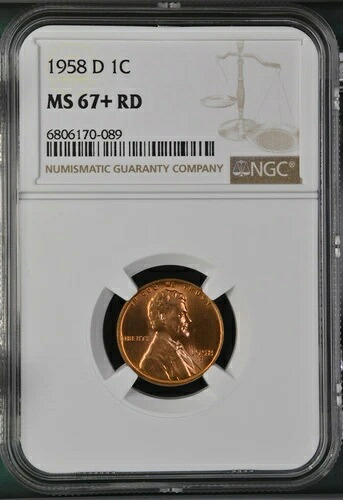 1958-D 1C RD リンカーン小麦 1セント NGC MS67+RD 6806170-089