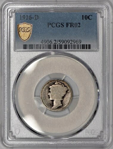 1916年-D マーキュリーダイム 10セント PCGS Fair FR 02 - 主要日付！新品グレーディング済み！
