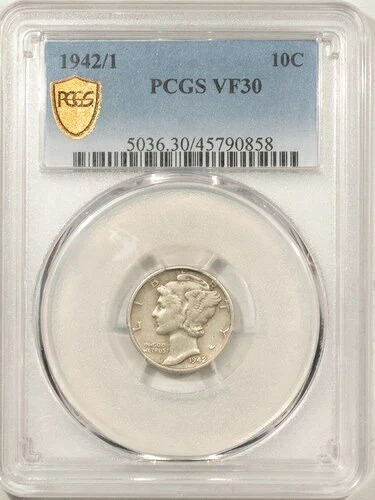 1942/1 マーキュリーダイム - PCGS VF-30 キーデイト、良品オリジナル