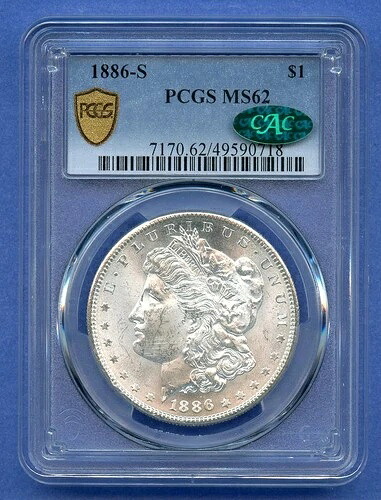 1886 S PCGS MS62 モルガンシルバー 1ドル $1 米国造幣局コイン ブラストホワイト CAC