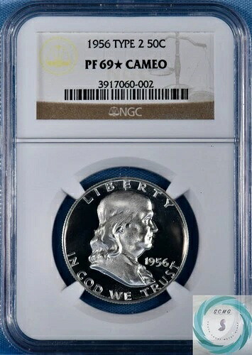 1956年フランクリン ハーフ ダラー NGC PF 69* カメオ タイプ 2 - UC フロスト付近!