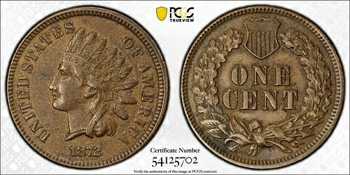 1872年 PCGS AU55 インディアンヘッドセント、ゴールドシールド IHC コイン ほぼ未使用