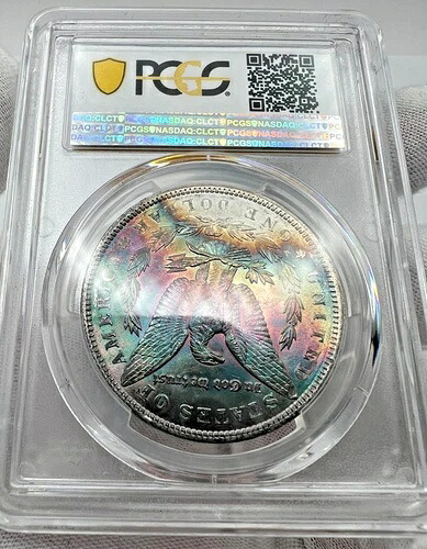 レインボートーン 1886 PCGS MS64+ CAC モルガン銀貨 レインボートナー