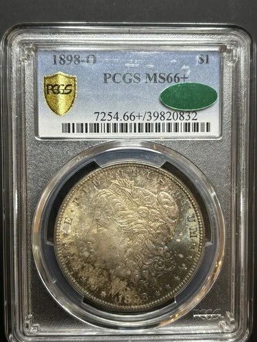 1898-O モルガン・ダラー PCGS CAC MS66+ 両面に美しいレインボー・トーニング