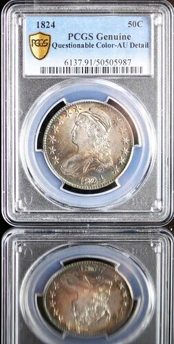 1824年製 キャップドバスト シルバーハーフダラー PCGS AU 鑑定済み 色は不確か