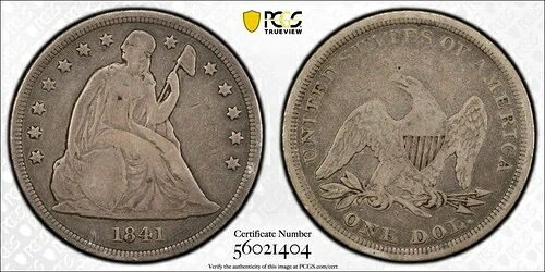 1841年 自由の女神像「モットーなし」ドル PCGS VERY CHOICE VG 10 エクセレントオリジナル