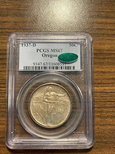 1937-D オレゴン シルバー ハーフドル 記念 50セント PCGS MS 67 CAC 希少グレード