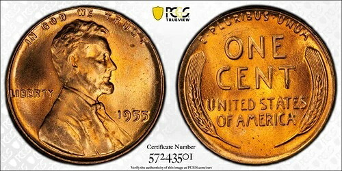PCGS MS67 RD 1955 リンカーン ウィート セント レッド