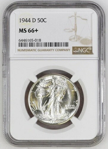 1944年 D ウォーキング・リバティ 50セント シルバー ハーフドル MS66+ NGC認定 6446165-018 154,000円
