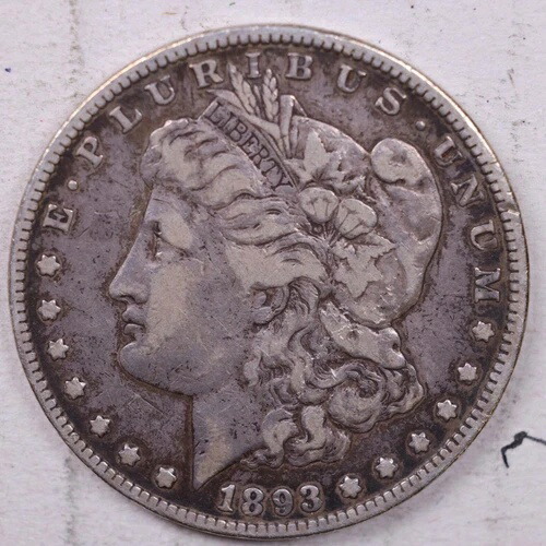 1893年モルガン銀貨、非常に良好な状態+.、ストアセール#506