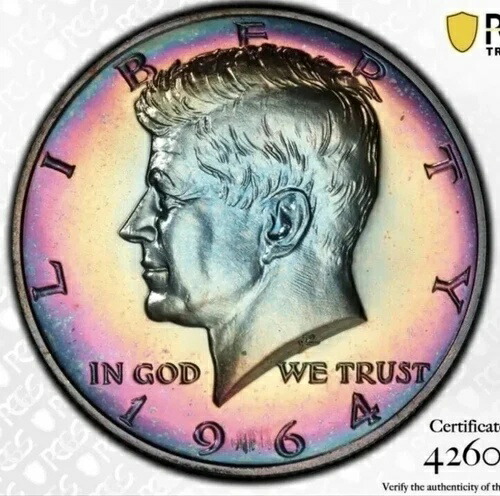 1964年 50セント ケネディ ハーフダラー プルーフ PCGS グランドアピール!! 驚異的なレインボートーン