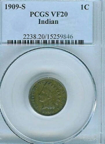 1909-S インディアンセント：PCGS VF20