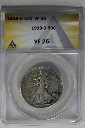 1919-D .50 ANACS VF25 ウォーキング・リバティ、ハーフダラー、レディ・リバティ・ハーフ