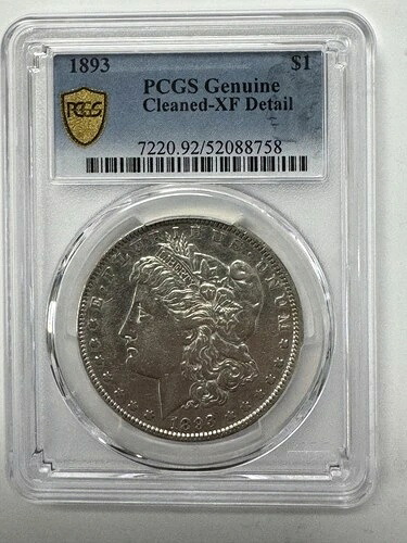 1893年 P モルガン シルバー ダラー PCGS クリーニング済み XF ディテール ゴールド シールド 1 ドル コイン