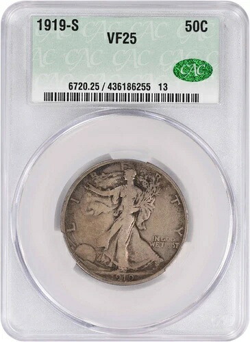 1919-S ウォーキング・リバティ・シルバー・ハーフドル VF25 CACG