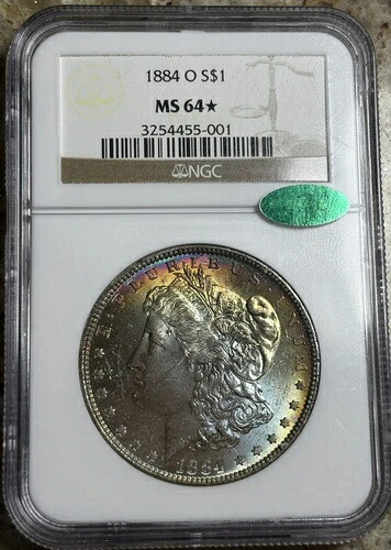 1884 O トーン モーガン $????NGC MS 64 STAR+CAC????ゴジラ トーン レインボー????ビデオ