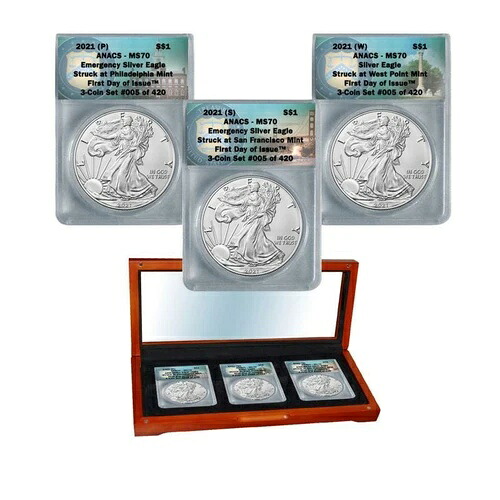 2021 W P S (3枚セット) ANACS FDOI MS 70 アメリカンシルバーイーグルス 限定420枚