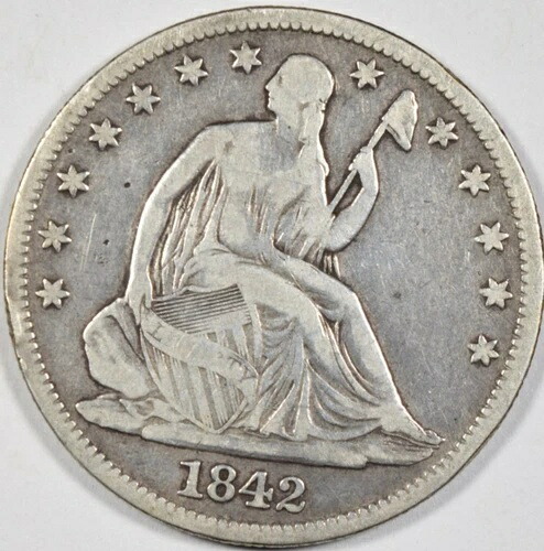 1842-O 着席自由の女神像 ハーフ ドル ~ 希少 4 イン ガウン VP-001 バラエティ WB-103 ~ 美品!