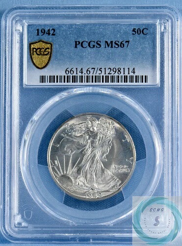 1942年ウォーキング・リバティ・ハーフダラー PCGS MS67 - シルバーピューター＆アイシーパステル