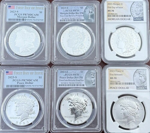 2023-S/2023 モルガン/ピースダラー 6 コインセット PCGS/NGC MS70/PR70 DCAM (6 コインセット)|WORLD RESOURCE【QUEEN店】