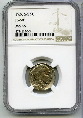 1936年S/S FS-501 インディアンヘッド バッファローニッケル NGC MS 65 認定 - DM455