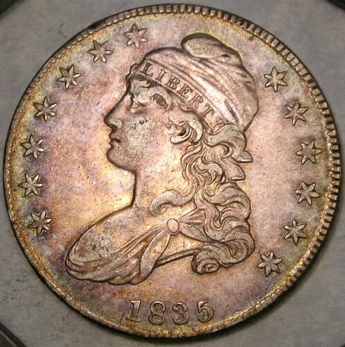 1835年製 キャップドバスト 文字入りエッジ シルバー ハーフドル ゴージャスモンスター レインボートーン|WORLD RESOURCE【QUEEN店】