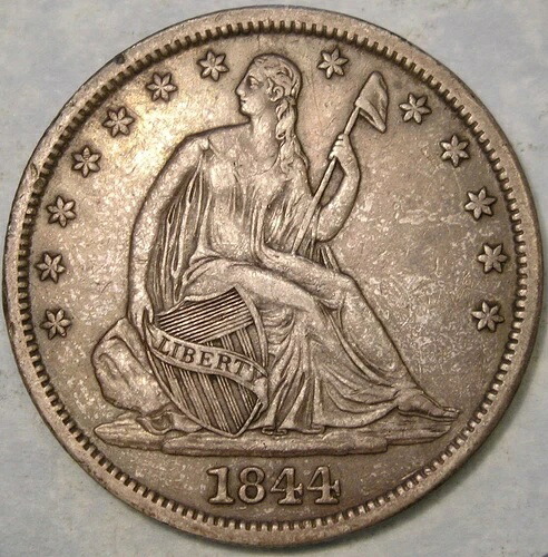 1844年 自由の女神 座像 銀貨 ハーフドル 非常に希少 シャープなドレープ 羽毛 髪の毛|WORLD RESOURCE【QUEEN店】