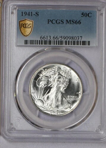 1941-S シルバー ウォーキング・リバティ 50セント PCGS MS66。キーデート。|WORLD RESOURCE【QUEEN店】