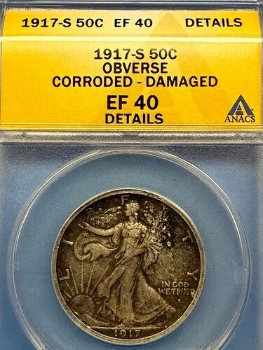 1917年製 表面ウォーキングリバティハーフドル ANACS EF 40 詳細｜WORLD RESOURCE【QUEEN店】 176,000円
