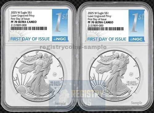 2025年 W プルーフ 1ドル 陸軍 & レーザー プライビー シルバー イーグル コイン 2枚セット NGC PF70 対応