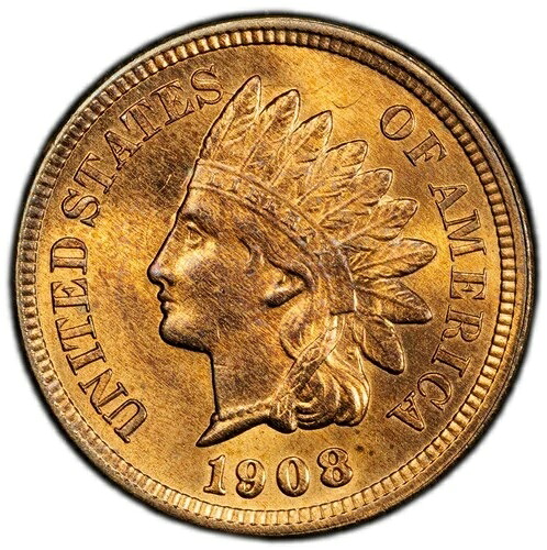 1908年インディアンセント - PCGS MS65RB - 鮮やかな赤色 - 完全な赤色に見えます! 非常に高品質!