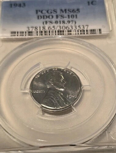 1943年 1セント リンカーン・スチール ウィート・セント PCGS MS65 DDO FS-101。非常に美しい外観